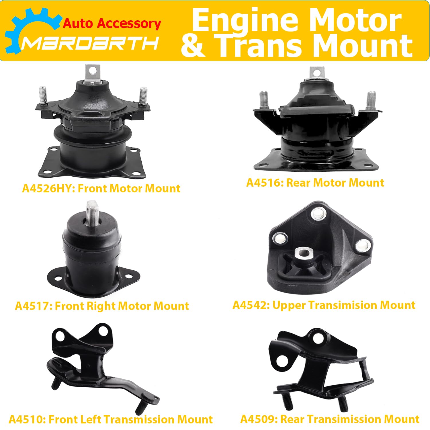 6-Piece Transmission & Motor Mount Kit - Fits 2003-2007 Honda Accord 2.4L Automatic