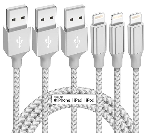 iPhone Charger 3 Pack 10 ft Apple MFi Certified Lightning Nylon Braided Cable Fast Charging Cord Compatible with iPhone 13 12 11 Pro Max XR XS X 8 7 6 Plus SE iPad and More