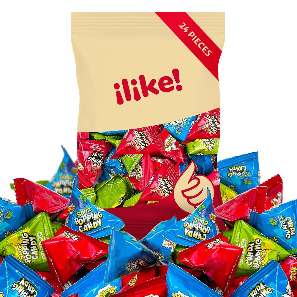 Popping Sour Candy | 24 Pieces Pack | Assorted Fruit Flavors | Sour Popping Rocks in Individual Pouches | Popping Candy for Snacking Celebrations and Goodie Bags
