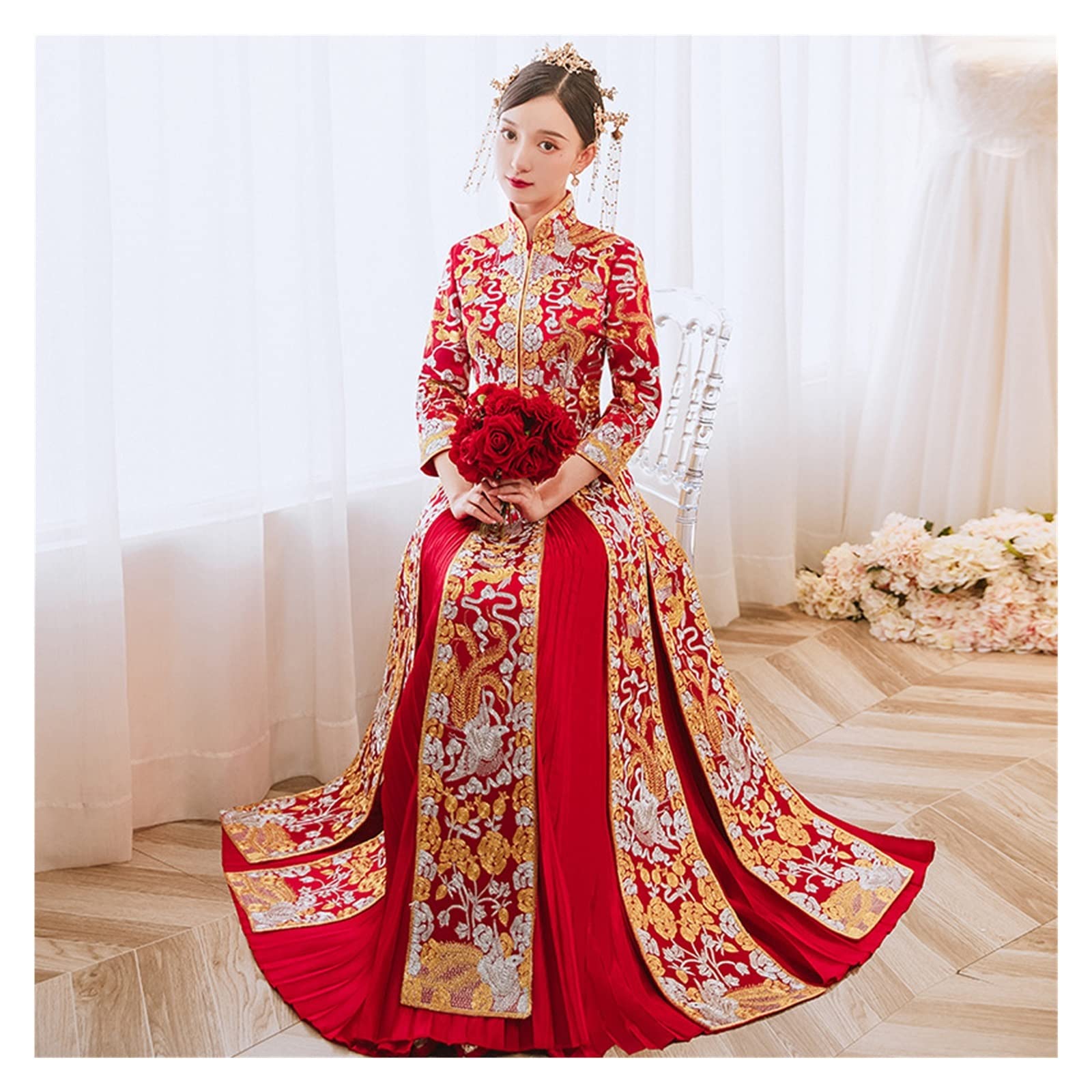 Amazon.co.jp: WLLF 赤い中国の女性の刺繍フェニックスの花嫁の結婚