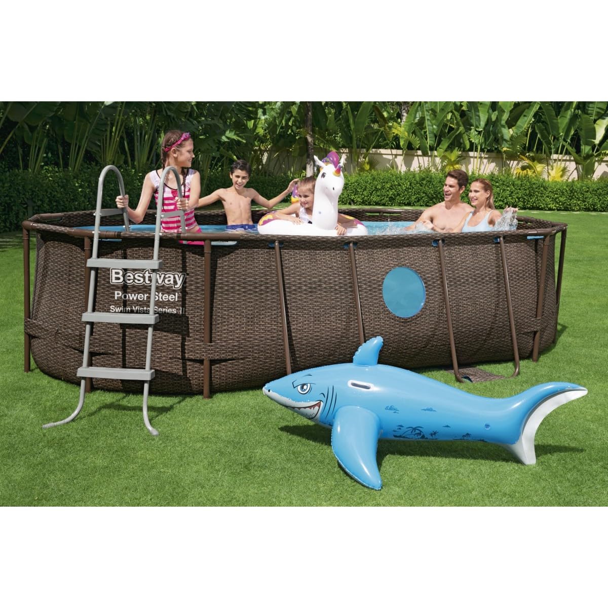 Piscina fuoriterra Ovale BESTWAY Power Steel Swim Vista Series con Oblò, Cm. 427x250x100, Capacita' 7.250 Litri