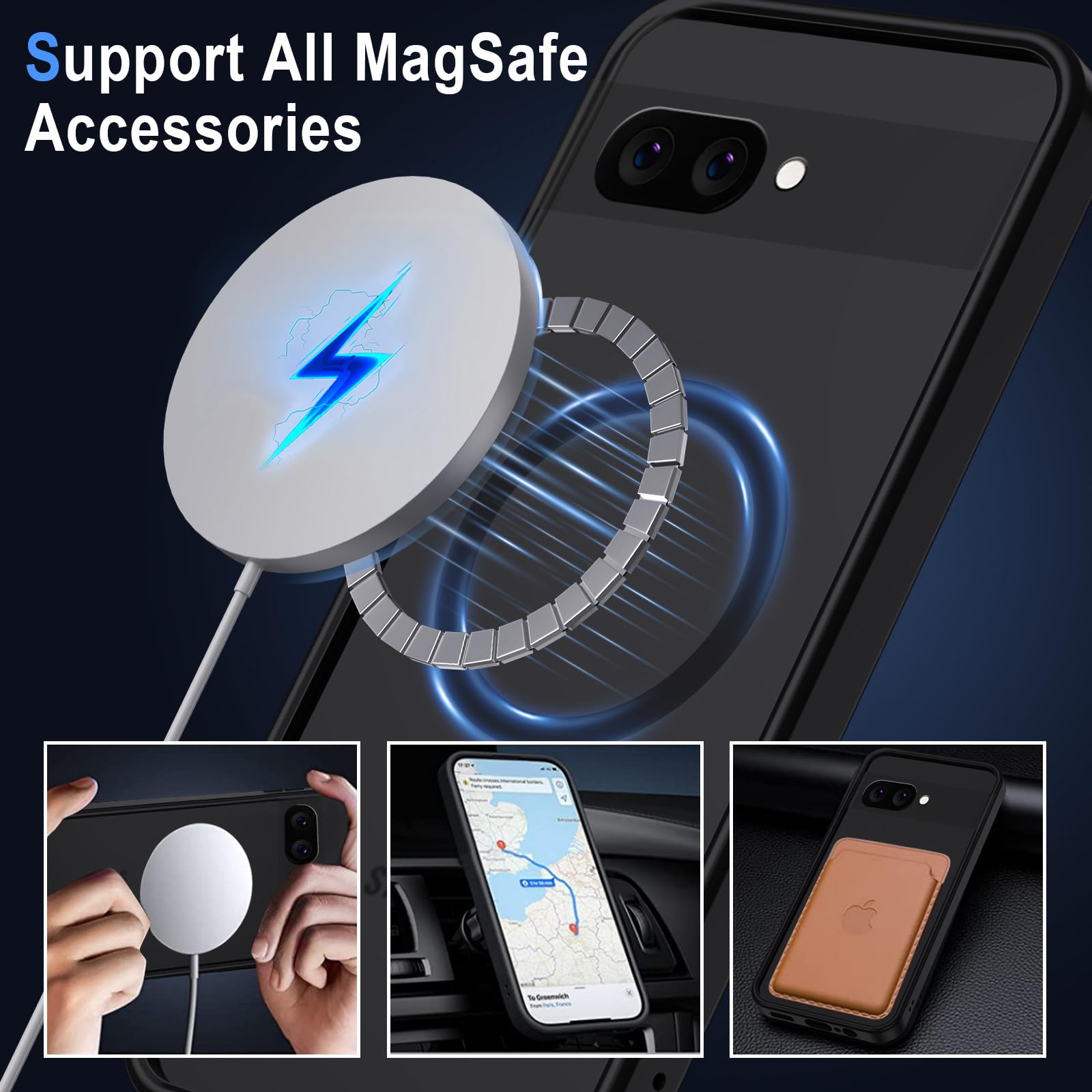Cover FAOMSEBS Per Google Pixel 9a Con MagSafe - Cristallina Con Protezione Fotocamera E Antiurto Militare - 3