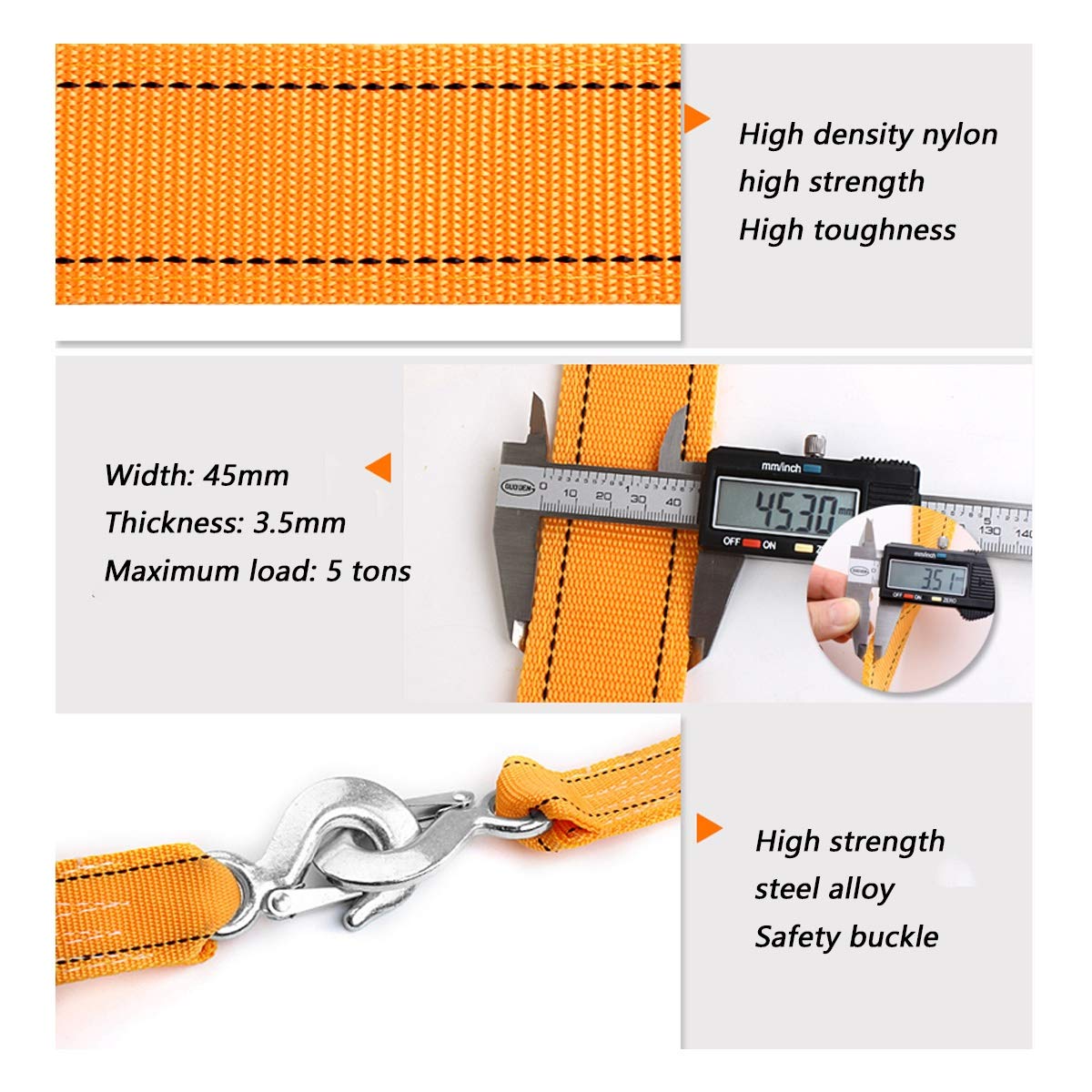 Fune Di Traino 4m Per SUV E Camion - Portata 5000 Kg, Ganci Sicuri, Nylon Resistente - Foto 9