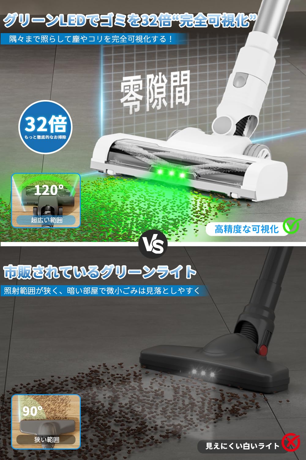 掃除機 コードレス【超軽量自走式設計・グリーンLEDライト搭載】50000PA Amazon | Hearten 掃除機 コードレス【50000PA超強力吸引・自立式設計