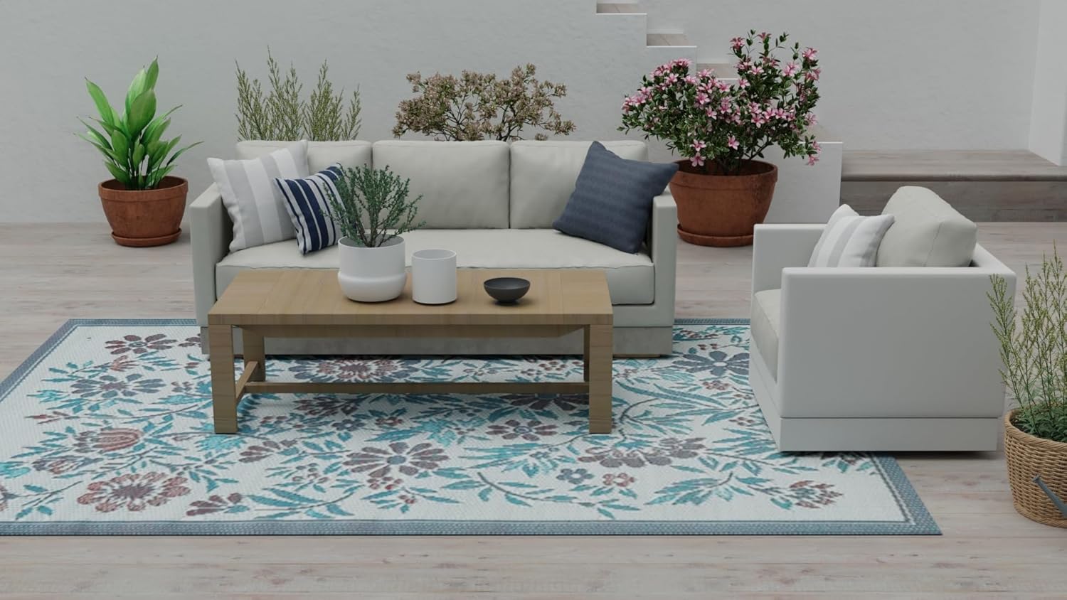Mad Mats Outdoor Rug, Reversible Plastic Mat for Patio, Porch, Deck, Kitchen & Bath, Wild Flower, 5' x 8', Stone Terra