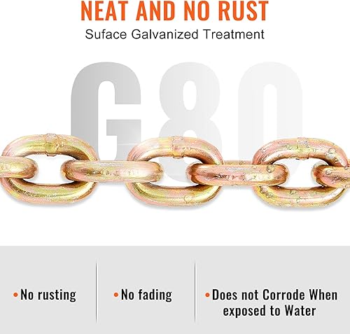 Miniatura 4 de VEVOR Cadena de carpeta de transporte, cadena de remolque de 516 x 20 pies con ganchos de agarre, carga de trabajo segura de 4900 libras, cadena de