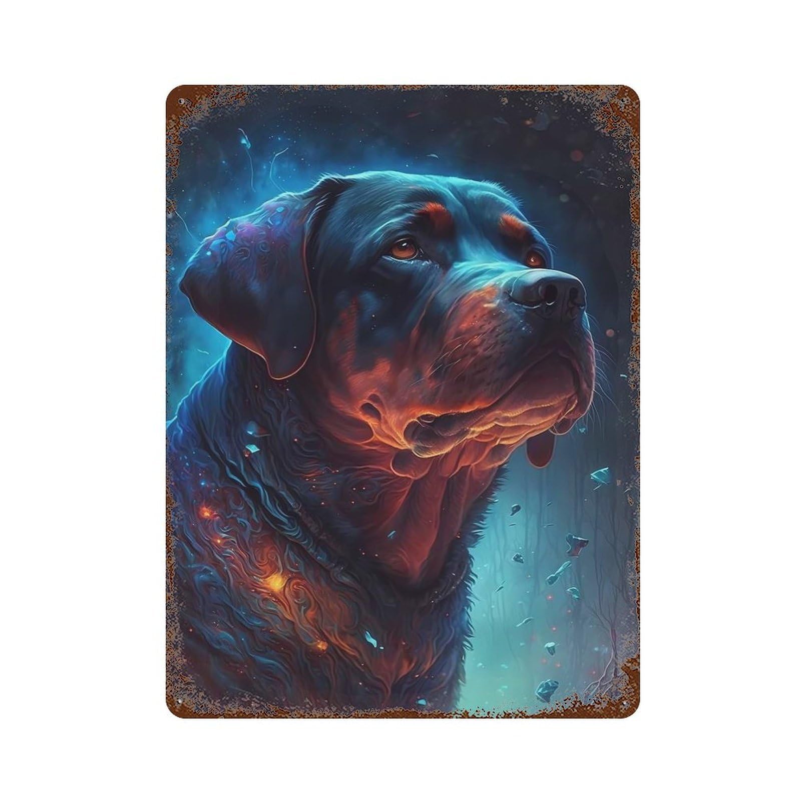 Rust Effect Rottweiler Dog Decorative Tin Sign 15.7"x11.8", Rustic Home Decor for Cafe, Home Bar And Lounge Decor