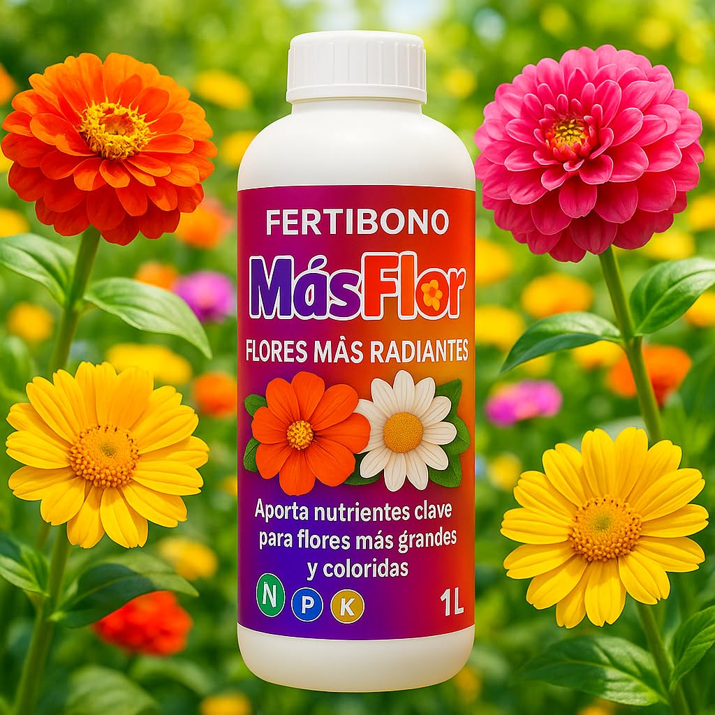 FERTIBONO MásFlor Fertilizante Líquido para Plantas con Flor – Potencia la Floración Natural – Con NPK, Molibdeno y Aminoácidos – Resultados Rápidos y Visibles – 100% Orgánico – 1L