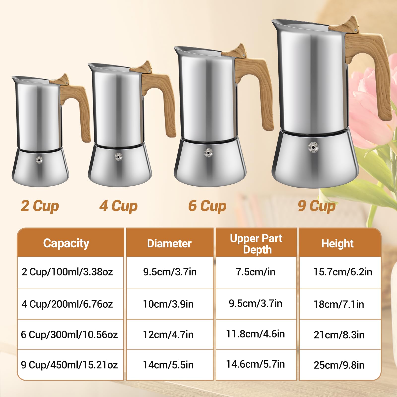 Cafetera espresso de acero inoxidable 304 grueso para 6 tazas, 300 ml, ideal para hacer café italiano y cubano
