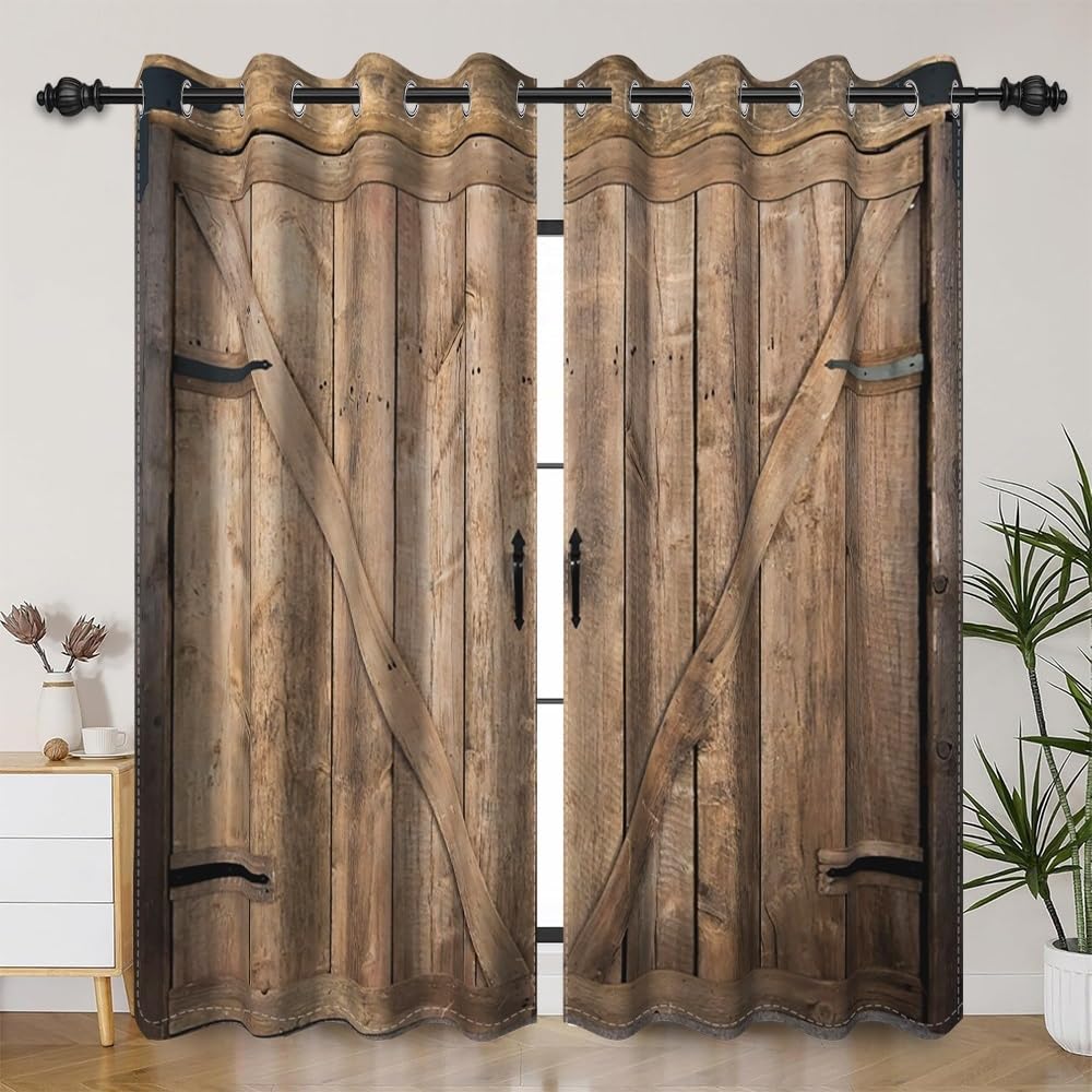 DORCEV Rustic Curtains Vintage Wood Barn Door Old Garage Door American Native Country Farmhouse Farm Style Rural Art Architecture Living Room Bedroom