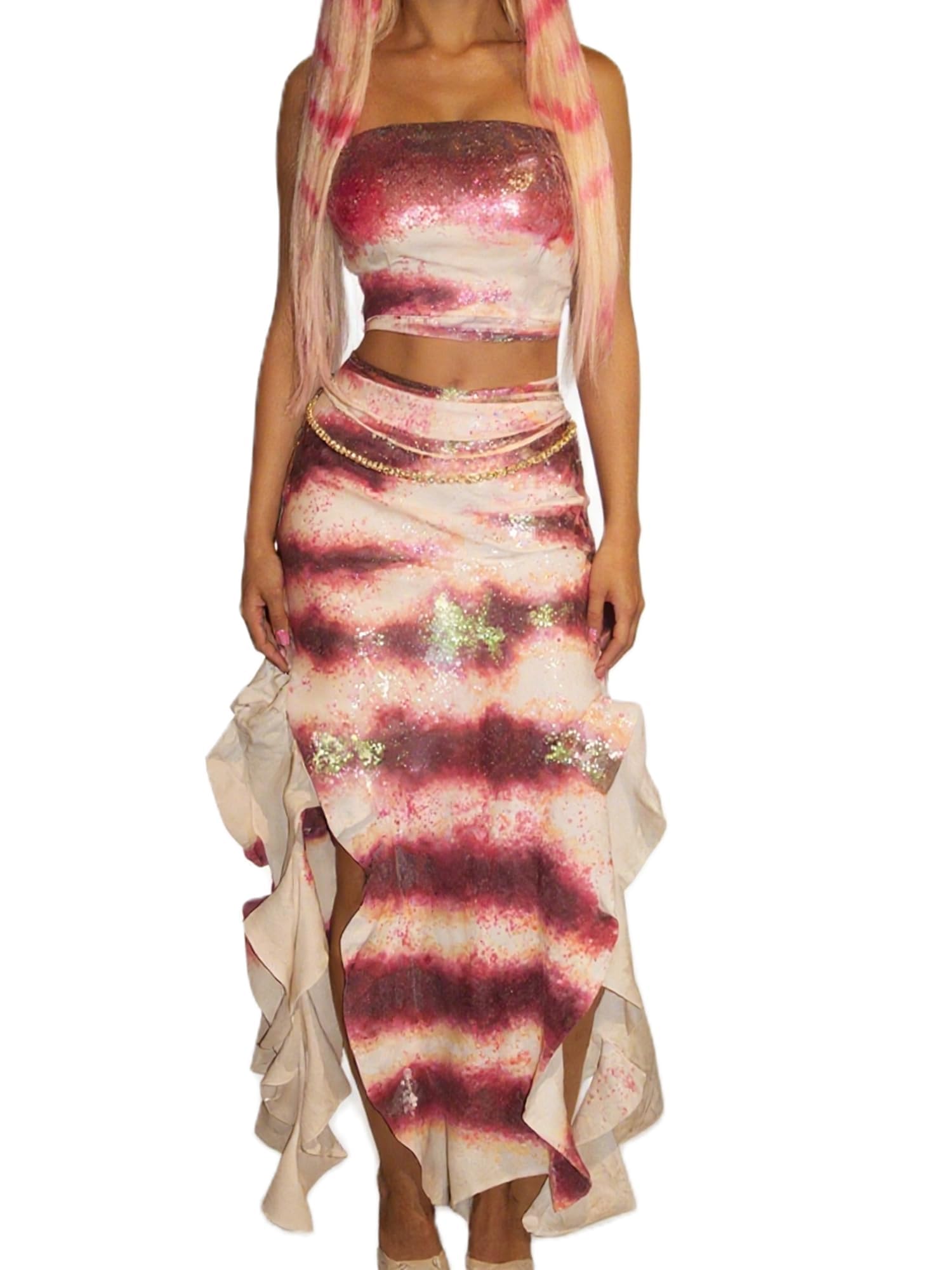 Halloween Shark Tale Costume Dress for Women Anime Sexy Ruffle Hem Fish Strapless Tube Cosplay Maxi Dress (E-Multi, L)