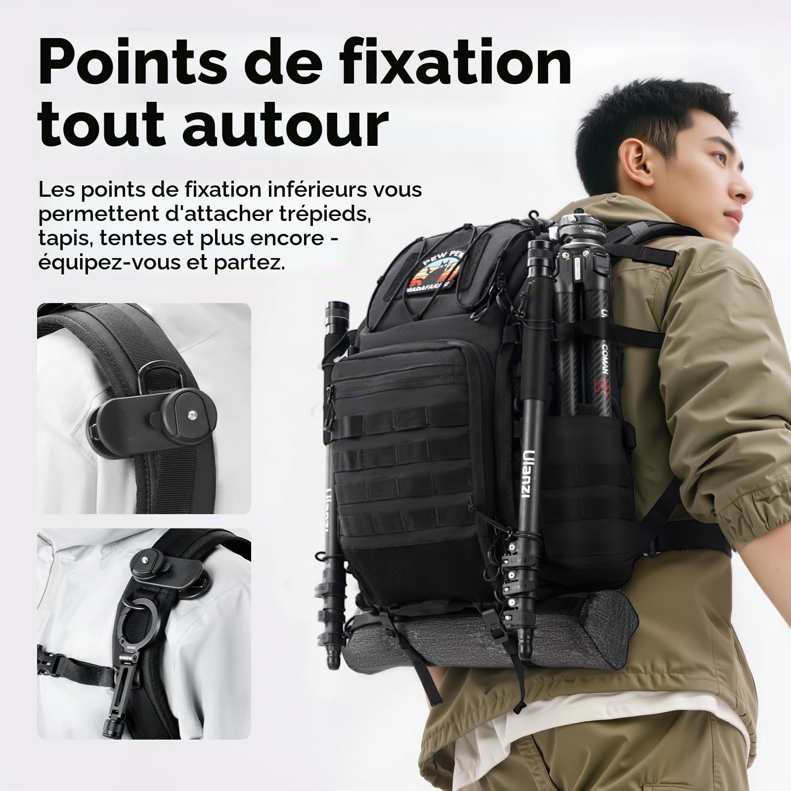 ULANZI 28L Sac à Dos pour Appareil Photo, Sac Appareil Photo avec Multiples Points d'ancrage, 7 DIY Compartiments de Rangement, Ordinateur Portable 15,7'' pour Appareils Photo Reflex, Drones, Trépieds