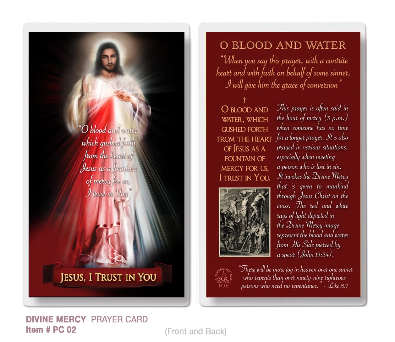 THE SAINTS COLLECTIONDivine Mercy, Jesus, I Trust in You (O Blood and Water) Prayer Card Pack of 20 2.5x4.5 Laminated
