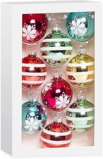 Costyleen Christmas Decoration Colorful Glass Balls Ornaments Set Festival Home Party Decors Xmas Tree Hanging Stripes Flo...