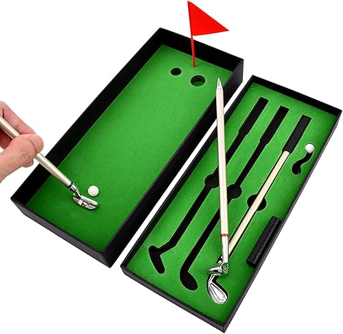 CALIDAKA Juego de bolígrafos de golf y mini escritorio de golf, color verde, mini bolígrafo de golf de escritorio, regalo, regalos de golf, rellenos