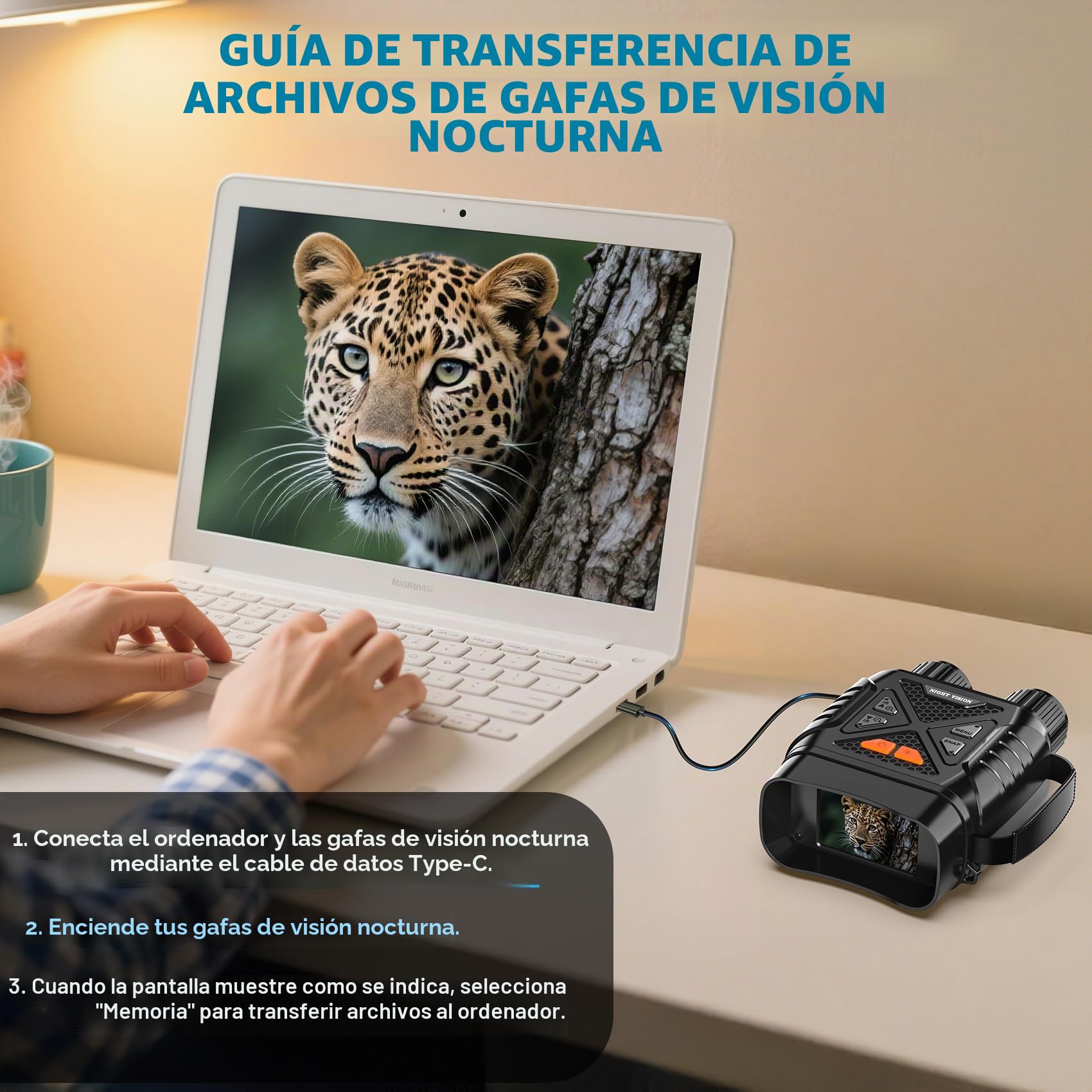 Binoculares Visión Nocturna, 7 Niveles de Infrarrojos, Zoom Digital 10X/ Rango de 800m/ Una Pantalla HD de 2.8"/ 2000mAh Recargable con Tarjeta 32GB/ para Cazar/Acampar