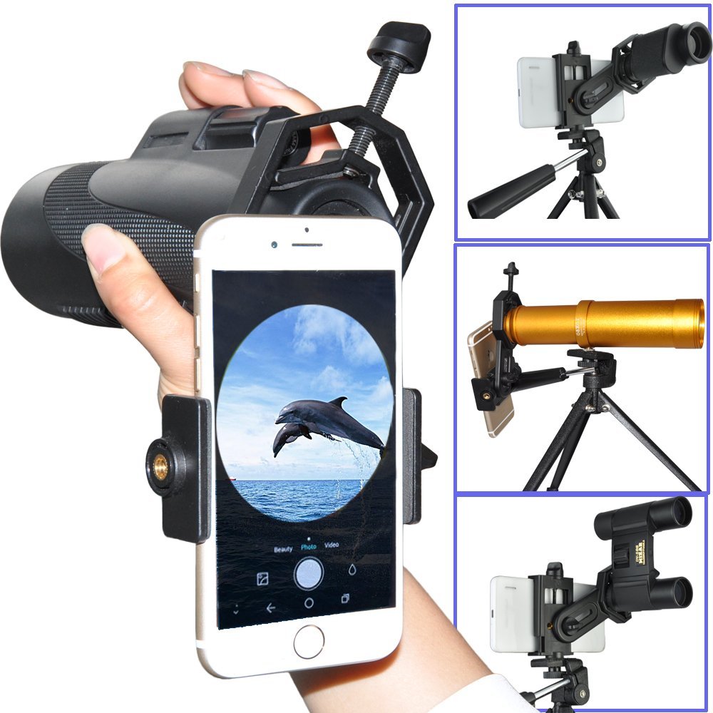 Shackcom Supporto adattatore universale per telescopio per smartphone, compatibile con binocoli monoculari e microscopio, adattatore per telefono cellulare per iPhone Sony Samsung LG Moto