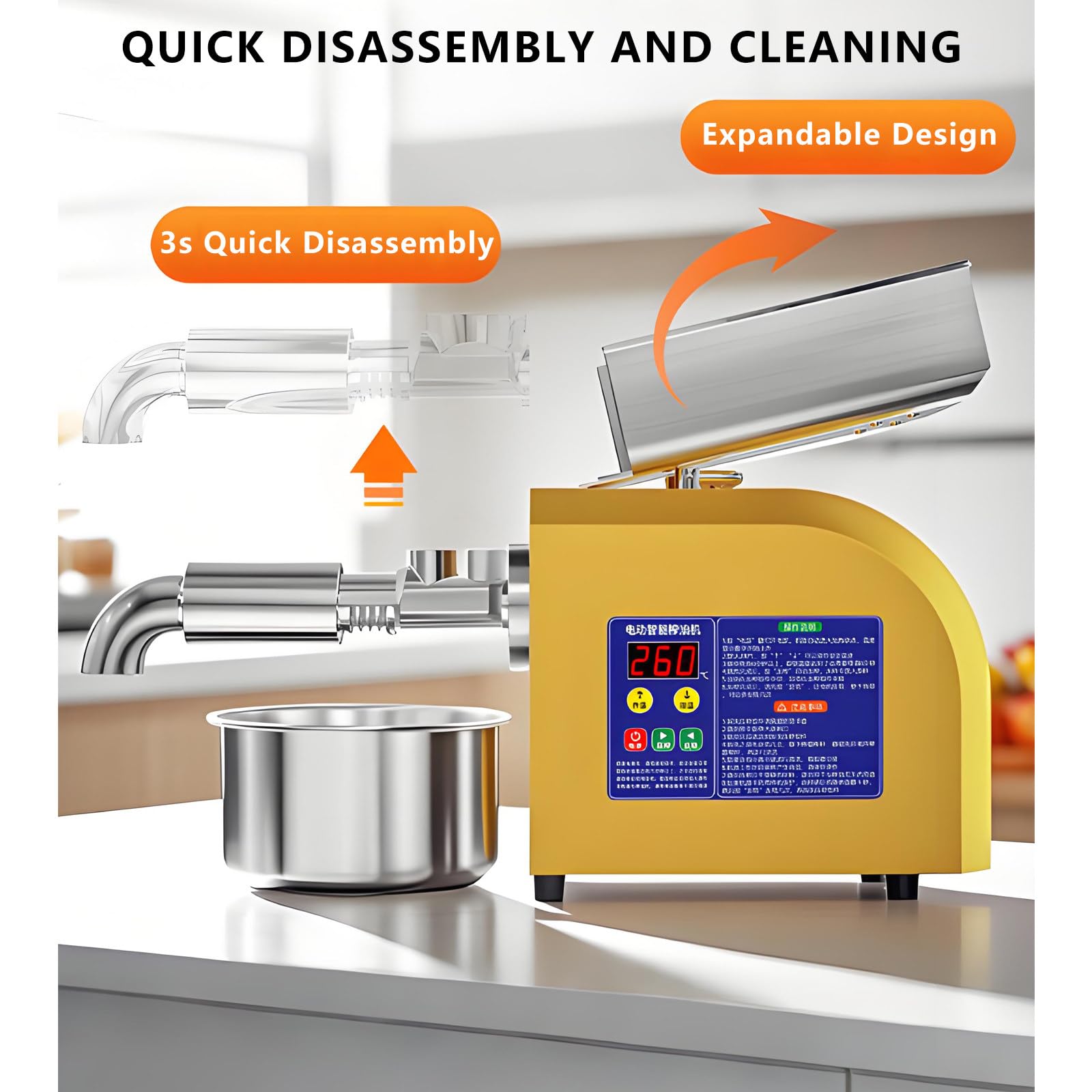 Professionelle SojaöLpresse FüR WeißEs/Schwarzes SesamöL, 6 Kg/H Bis 9 Kg/H, Edelstahl, Hohe Leistung, 40–300 °C Einstellbar 9kg/h