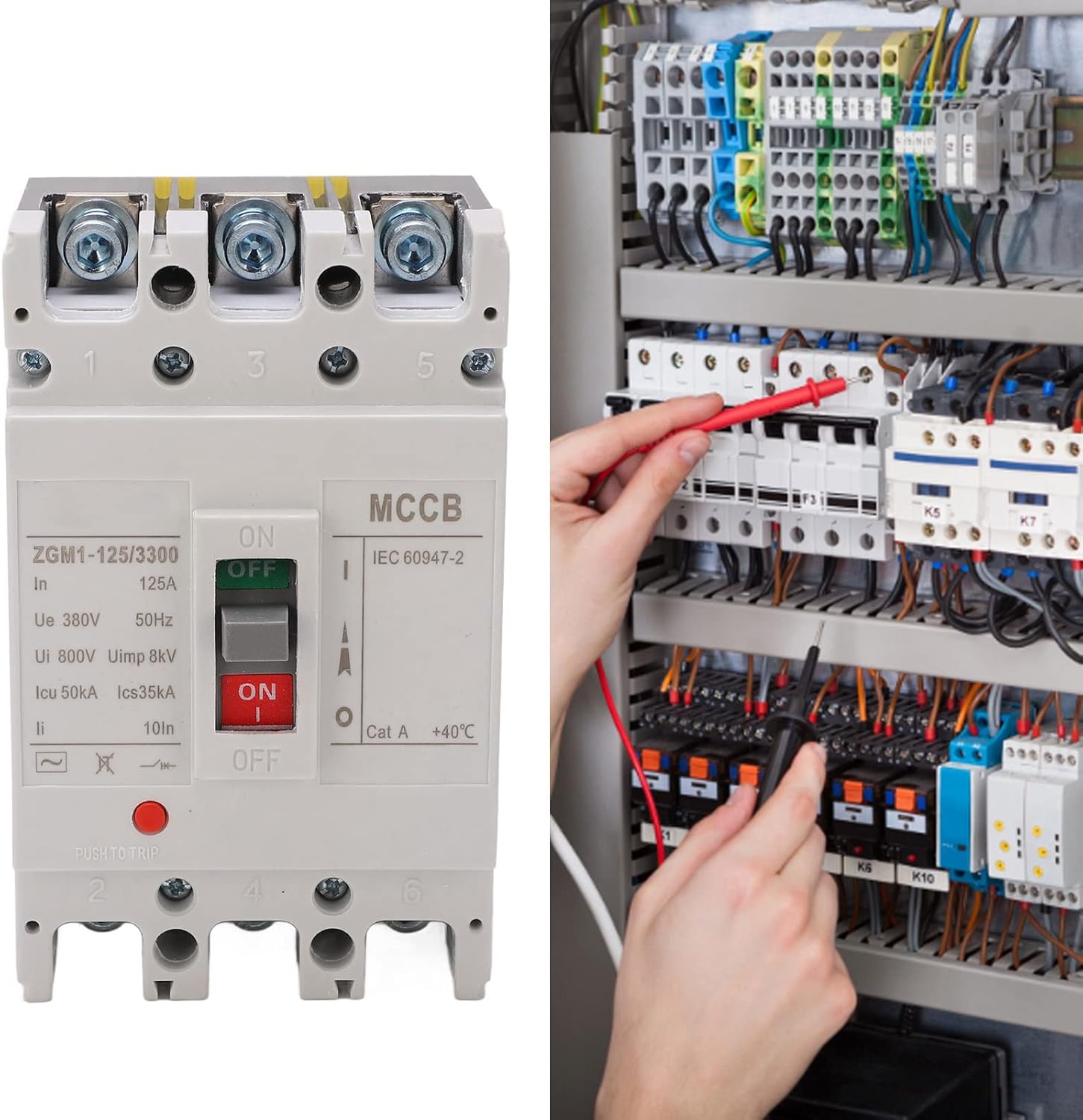 Alvinlite AC Miniature Circuit Breaker, 3 Pole ZGM1-125/3300 380V 125 Amp Isolator for Solar AC System and Other AC System, Rail Mount, Thermal Magnetic Trip, AC Disconnect Switch