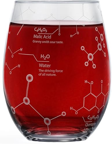 Greenline Goods Copas de vino sin tallo 15 oz Vasos de vino de ciencia (juego de 1) grabados con moléculas de química de vino Greenline Goods Copas de vino sin tallo 15 oz Vasos de vino de ciencia (juego de 1) grabados con moléculas de química de vino