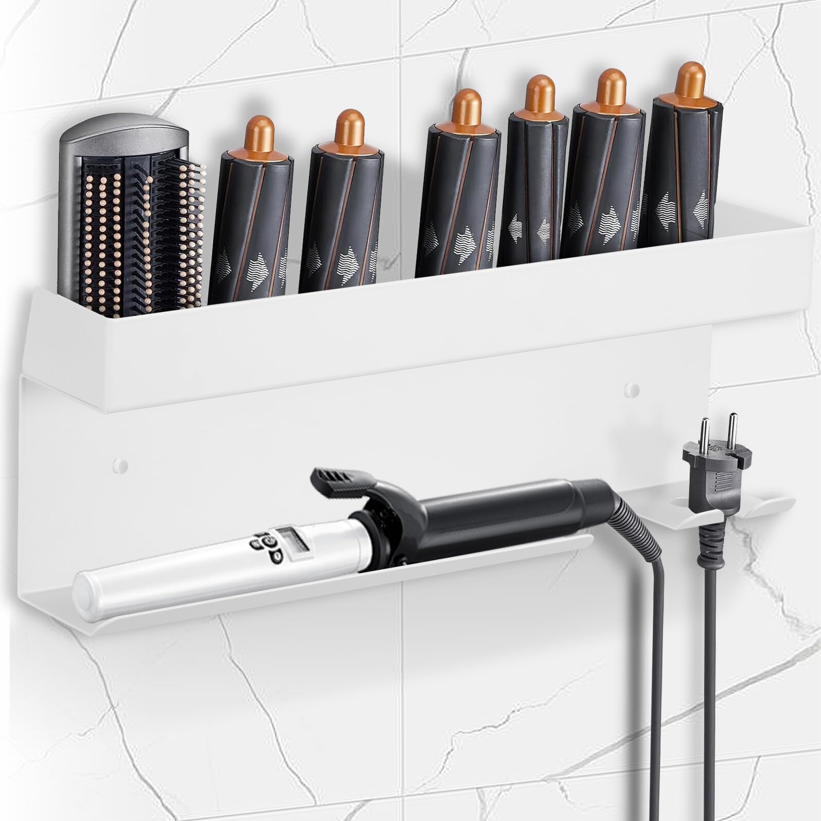 STOBAZA Haartrocknerhalterung ohne Bohren Aluminium Wandhalter für Föhn Glätteisen und Lockenstab Platzsparend Einfache Montage Stilvoller Organizer für Bad und Schlafzimmer