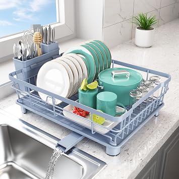 Dish Drying Rack for Kitchen Counter,12.8" W x 16.9" L,Blue