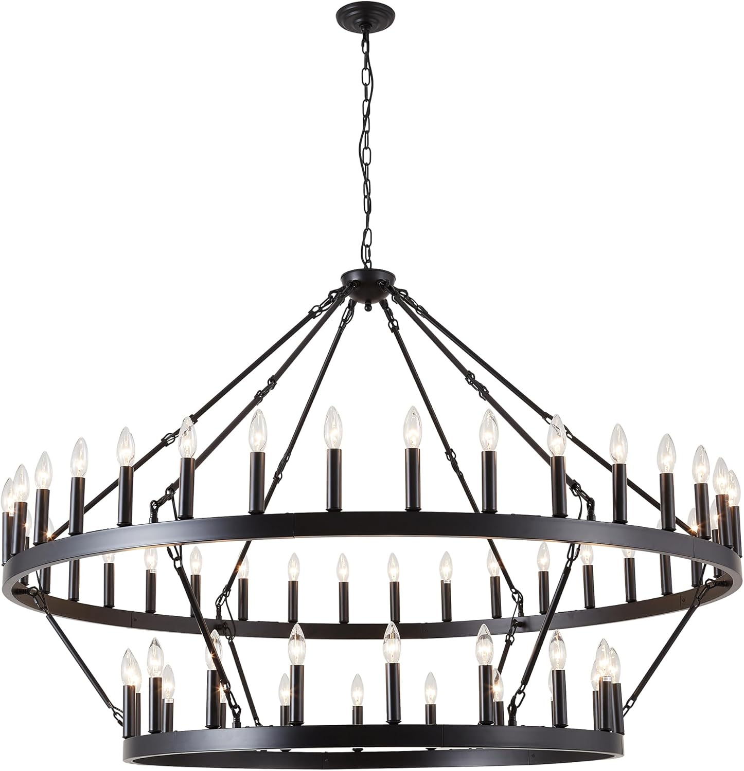 XILICON Black 2 Tier 54-Lights Large Industrial Rustic Chandelier for High Ceilings, Round Pendant Lighting for Living Room 60 INCH