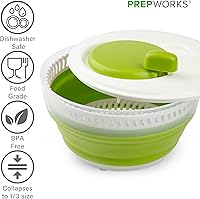 Vista 3 de PrepWorks Centrifugadora de Ensaladas Plegable de 3 Cuartos - Ahorra Espacio, Fácil de Usar, Sin BPA, para Lavado y Secado Rápido de Ensaladas, Apto