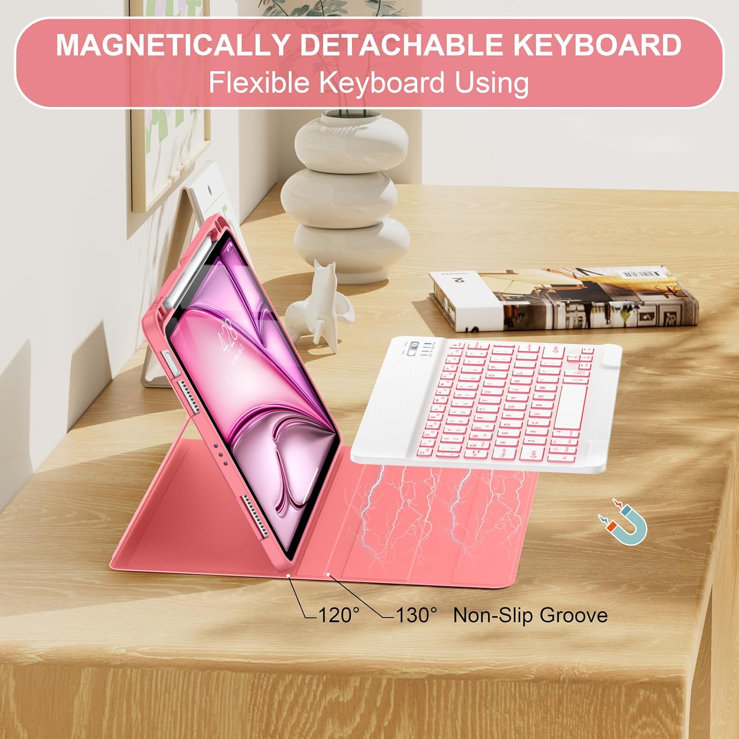 Soke Keyboard Case for iPad Air 11 Inch(M3 2025/M2 2024) & Air 5th/4th Generation - 7 Color Backlit Detachable Keyboard Cover with Pencil Holder, Watermelon Marble