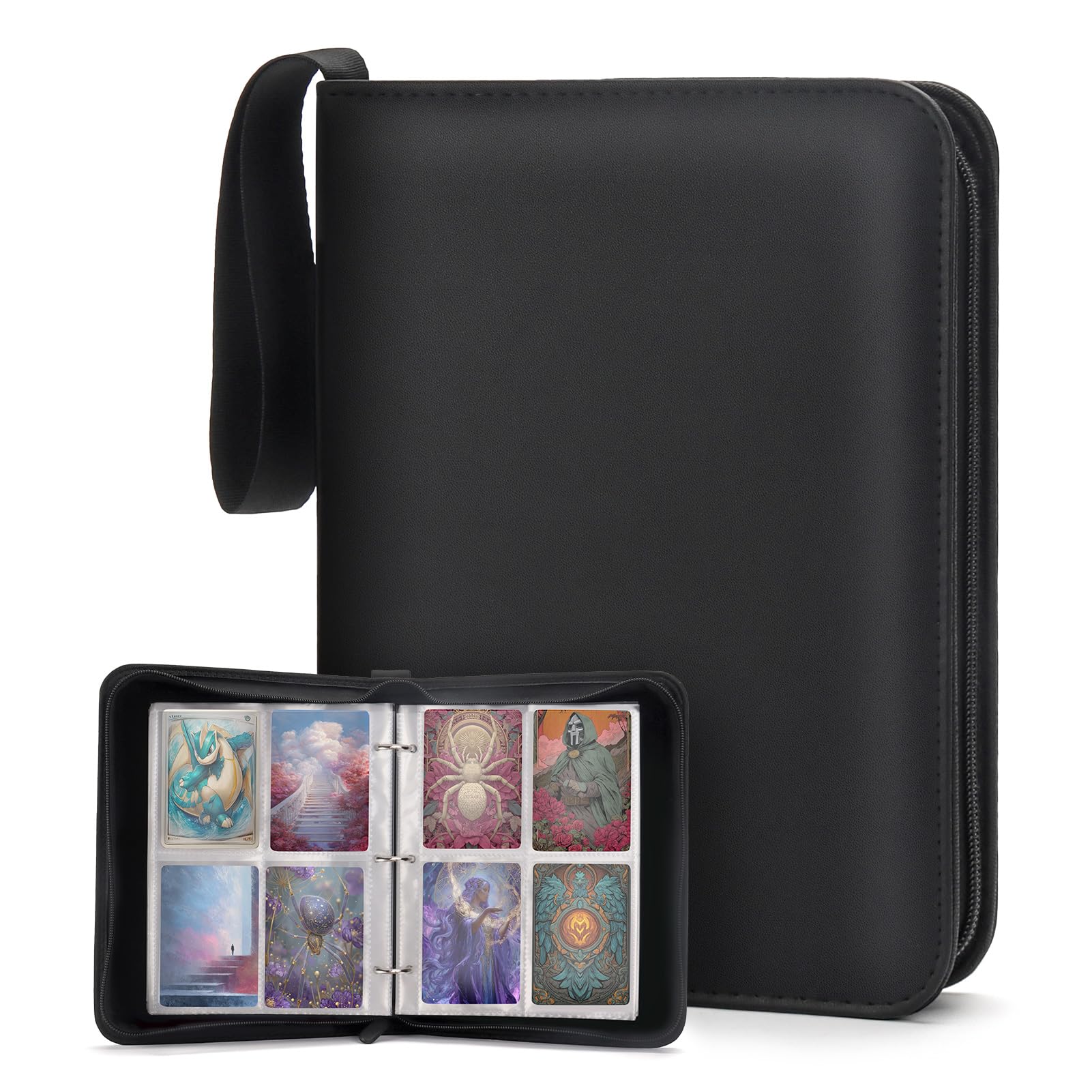 Hanqing Trading Card Binder, 4 Pocket Trading Card Album, Double-Sided Card Collection Folder with 400 Side Pockets