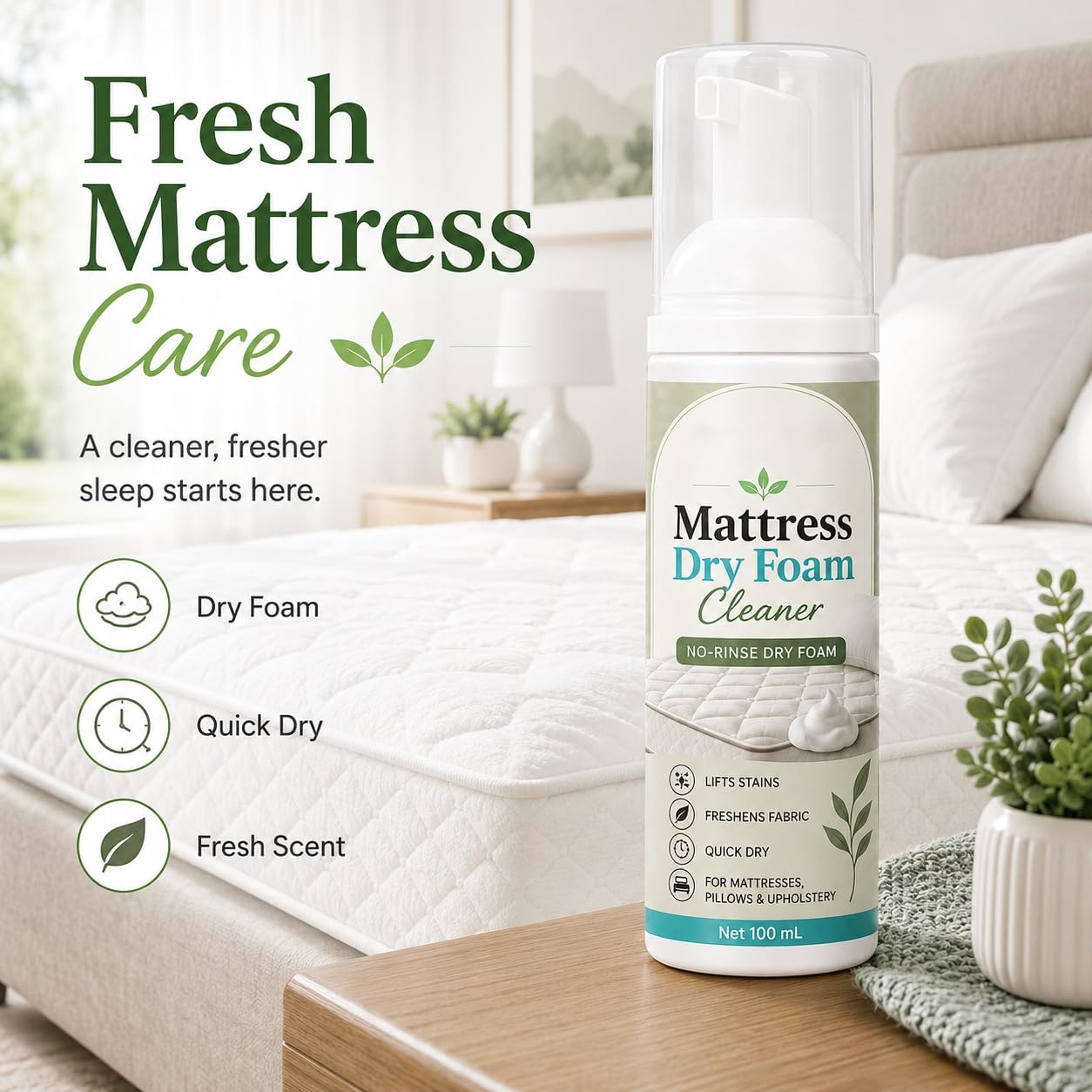 No-Rinse Mattress Dry Foam Cleaner, Quick-Dry Mattress Cleaner Spray, Mattress Clean Stain Remover Foam Spray, Multi-Surface Polsterreinigungsspray, Tiefenreinigungsspray für Matratzen (6pcs)