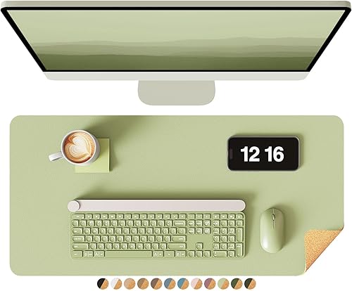 Miniatura 12 de YSAGi - Almohadilla de escritorio de doble cara, de cuero, protector de almohadilla de corcho ecológico, grande, impermeable, para oficina/hogar