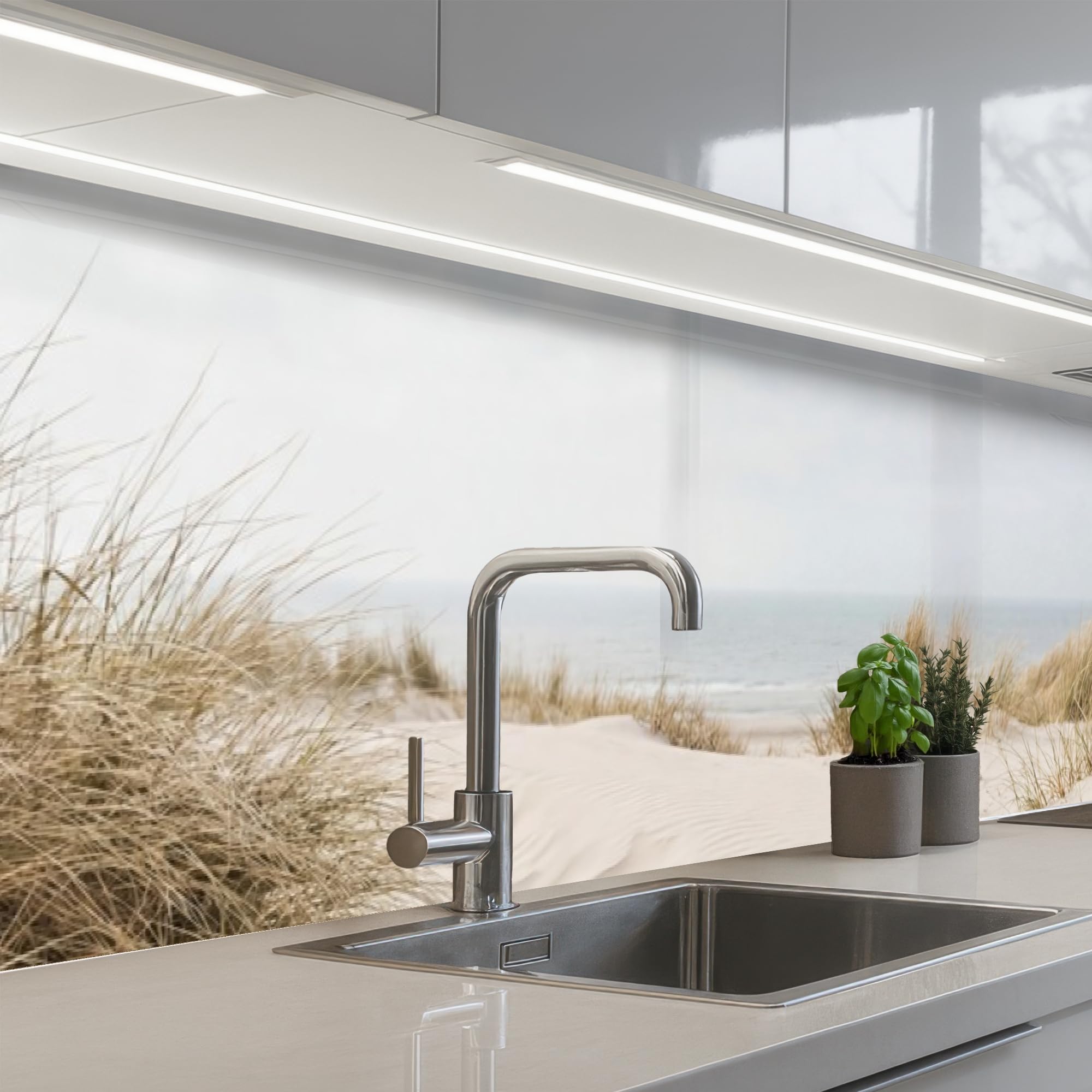 KitchenYeah© Küchenrückwand 60x300 cm Selbstklebende Kitchen Wall Protector Küchen Rückenwand Küchenfronten Küchenrückwände Küche Wand Wolken - Dünenlandschaft - Sand