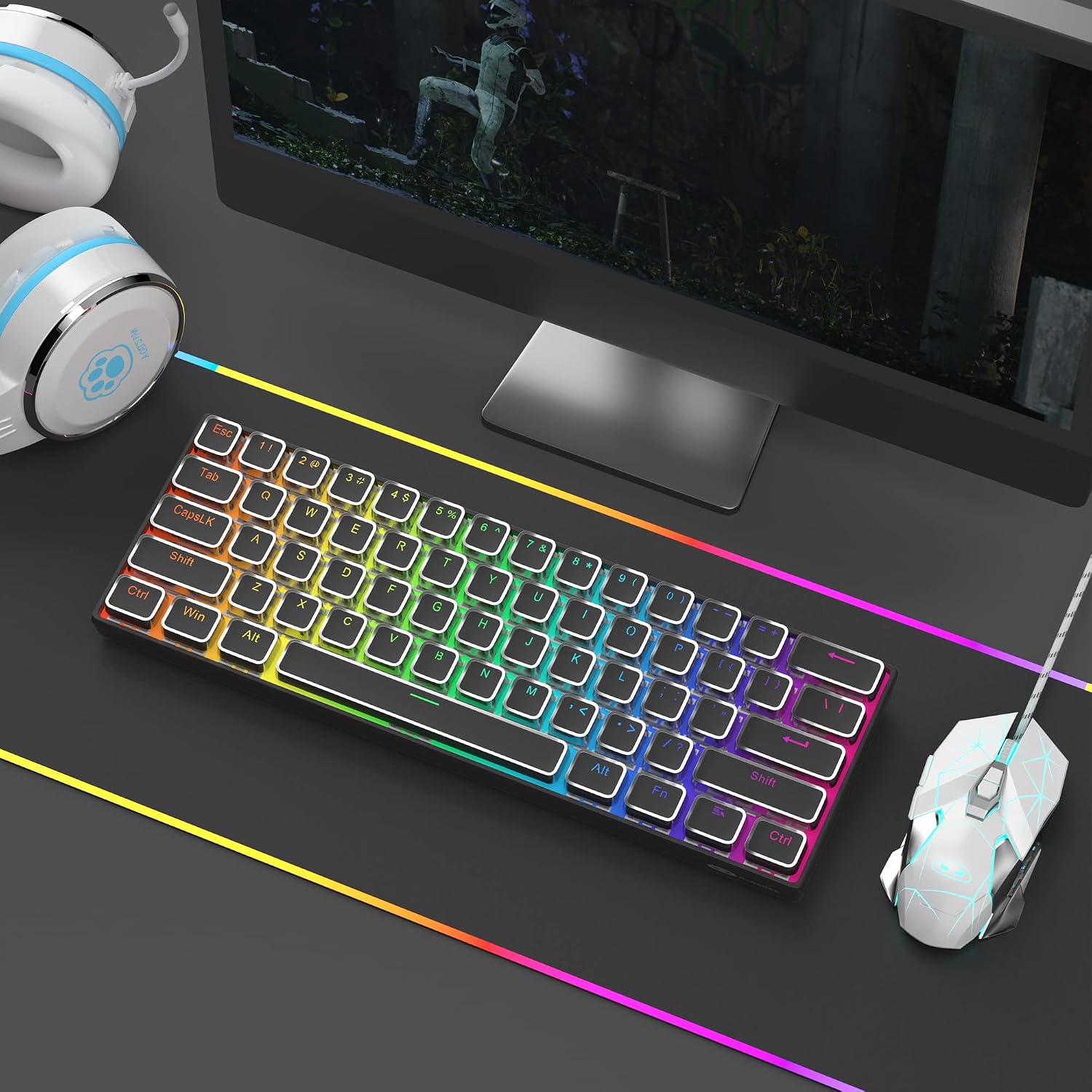 Camiysn Portable 60% Wireless Mechanical Gaming Keyboard, RGB Backlit, Linear Red Switches, 61 Keys, Compact, Windows Mac Android PC (Black)
