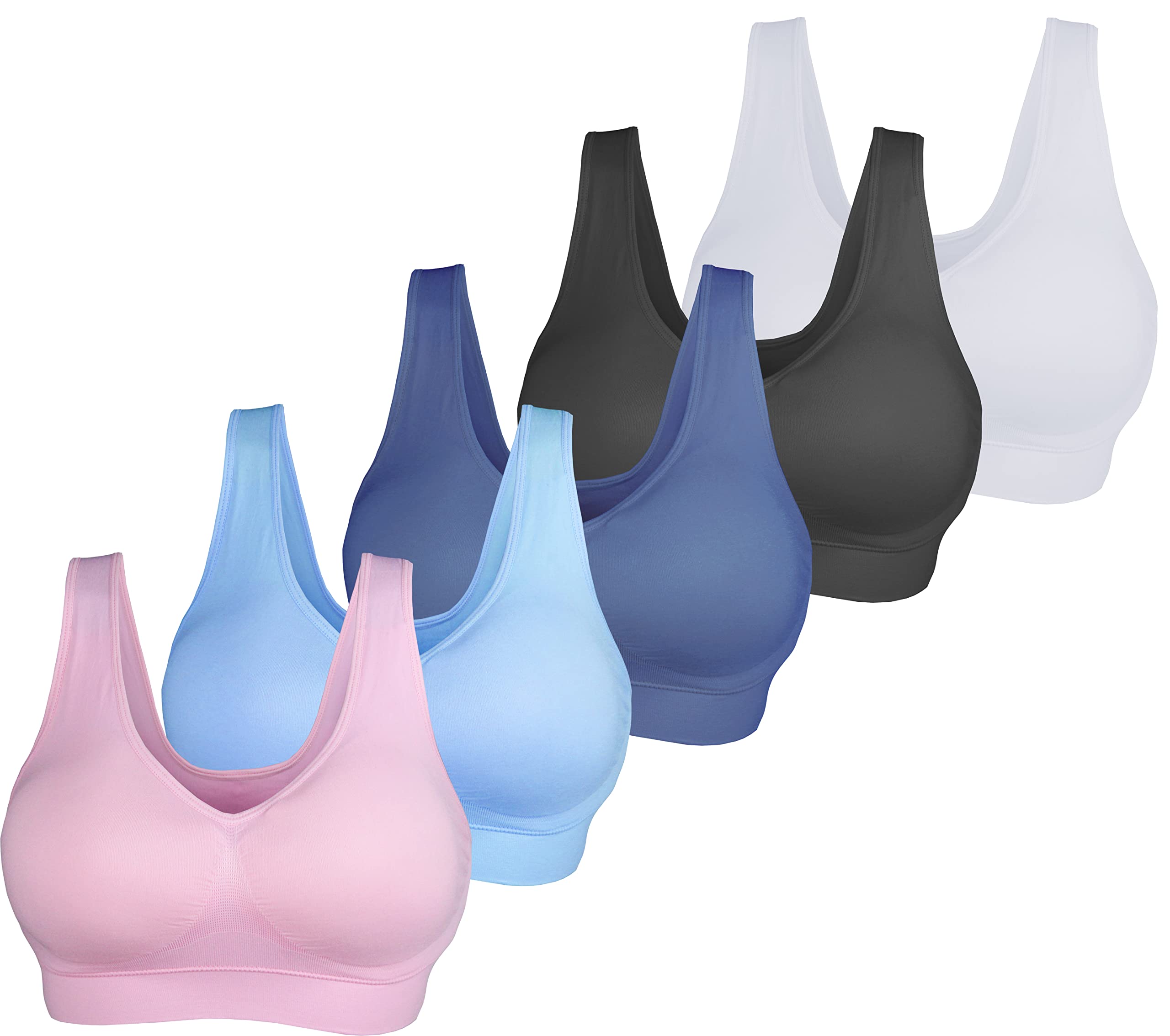 KINYAOYAO More Packs Women's Ultimate Comfy Medium Support Seamless Wireless Sports Bra with Removable Pads