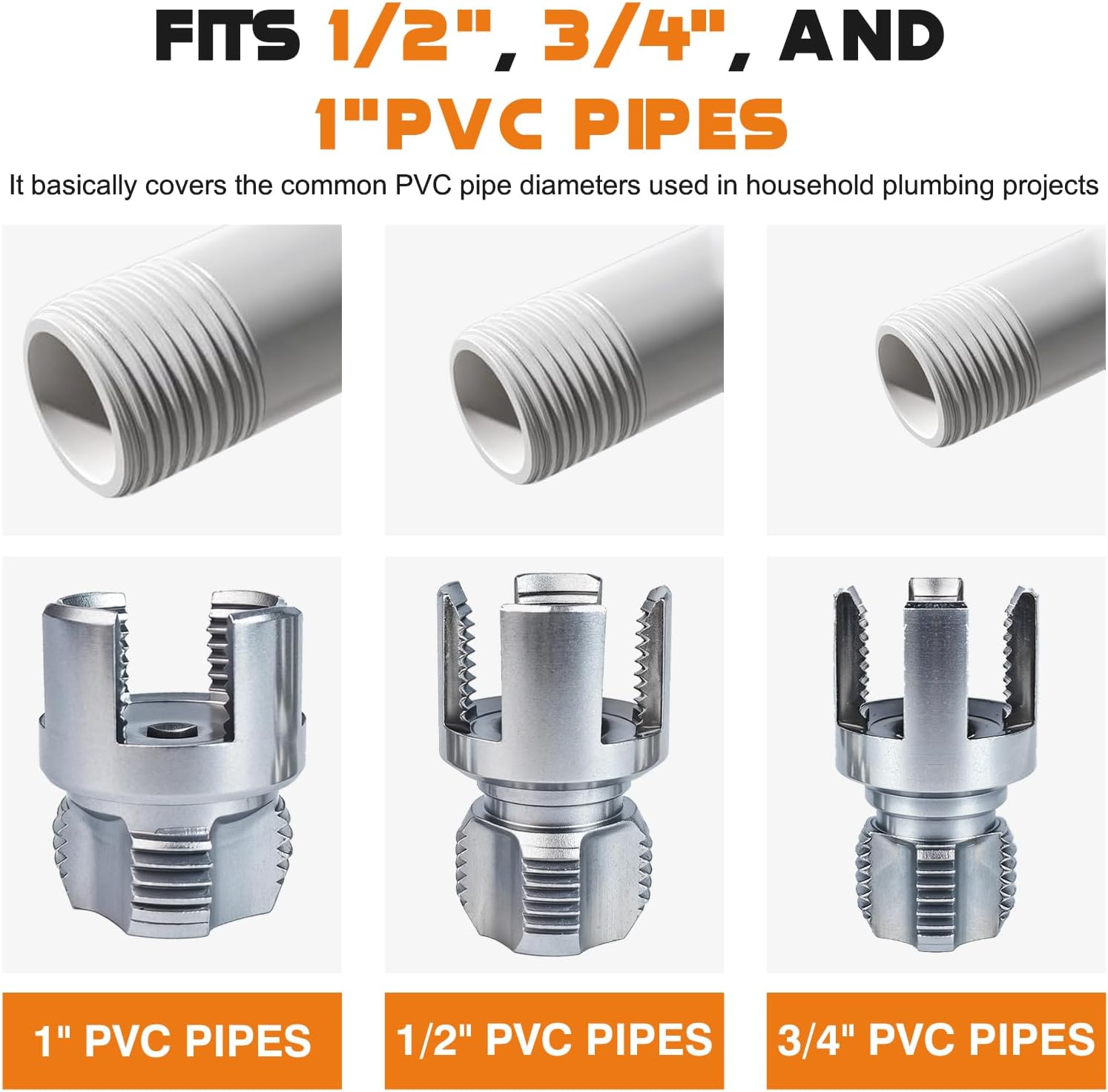 PVC Pipe Threader Kit for Drill, 6-in-1 Internal & External Threading Tool with 1/2", 3/4", 1" Dies, Hardened Alloy Steel PVC Pipe Thread Maker for Sprinkler Repair & DIY Plumbing