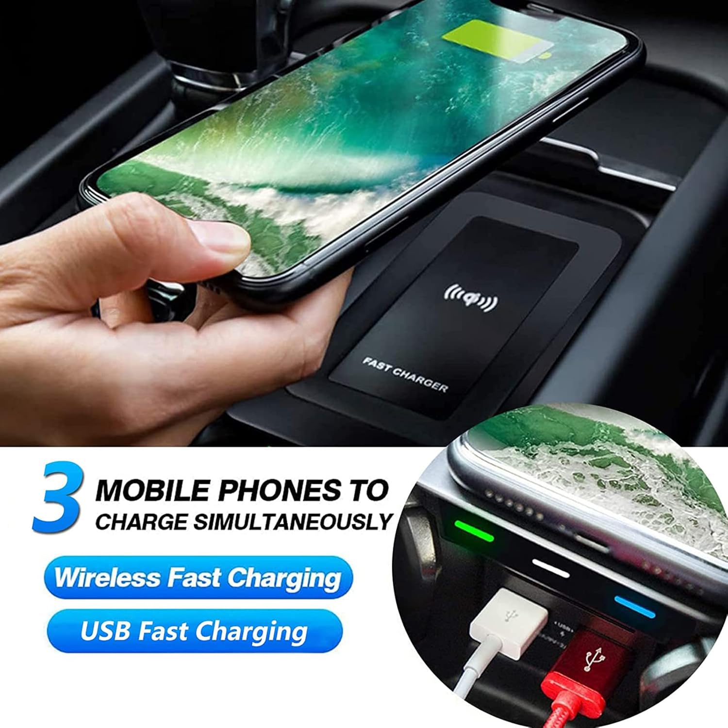 inbekea center console wireless charger trayfor volvo s90s60 2020 2021 2022 car charger15w dual usb port fast wireless phone charger forand any qi