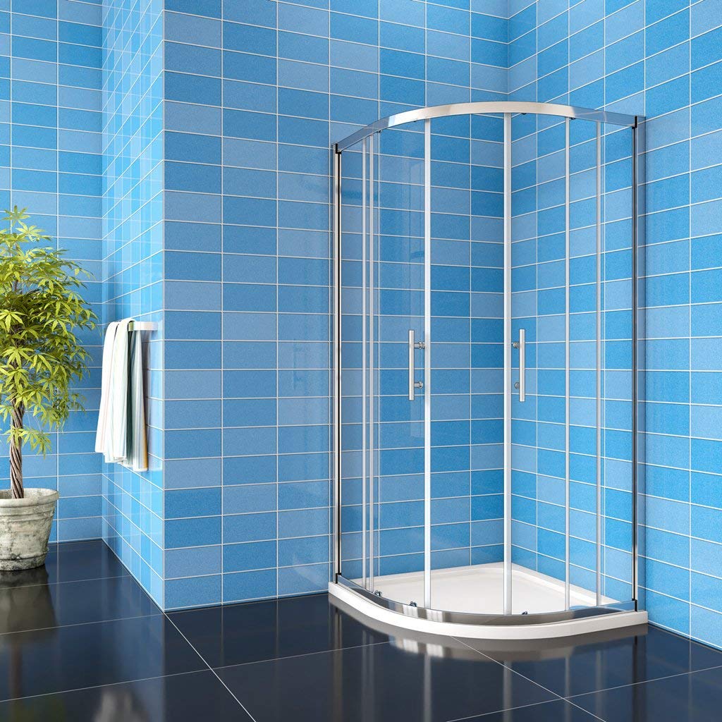 185 cm Box Doccia Semicircolare Porte Scorrevoli Vetro Temperato 6 mm Trasparente Anticalcare Telaio Cromato Lucido 80x80 cm