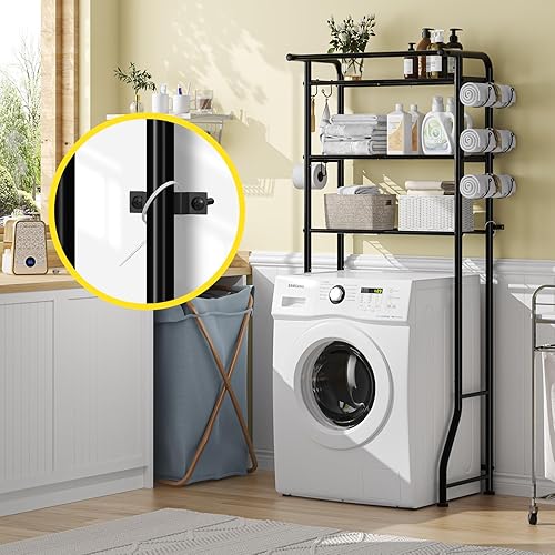 Miniatura 5 de Simple Trending Estante de 3 niveles sobre el inodoro, estante de baño, organizador de soporte de baño, ahorro de espacio, negro Negro -,Blanco
