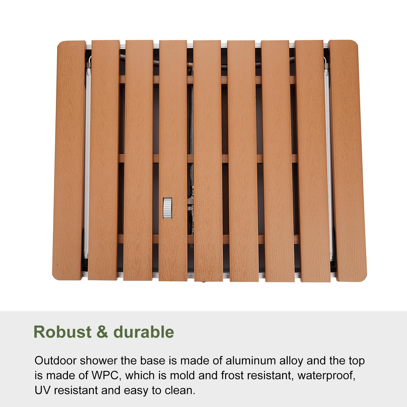 Gartendusche Aussendusche, Bodendusche Outdoor mit Fußrad Einstellbar für Pool Sauna, Fontänenhöhe bis zu 3m, rutschfest, UV & Wetterfest, für Standard Gartenschläuche (Rechteck)