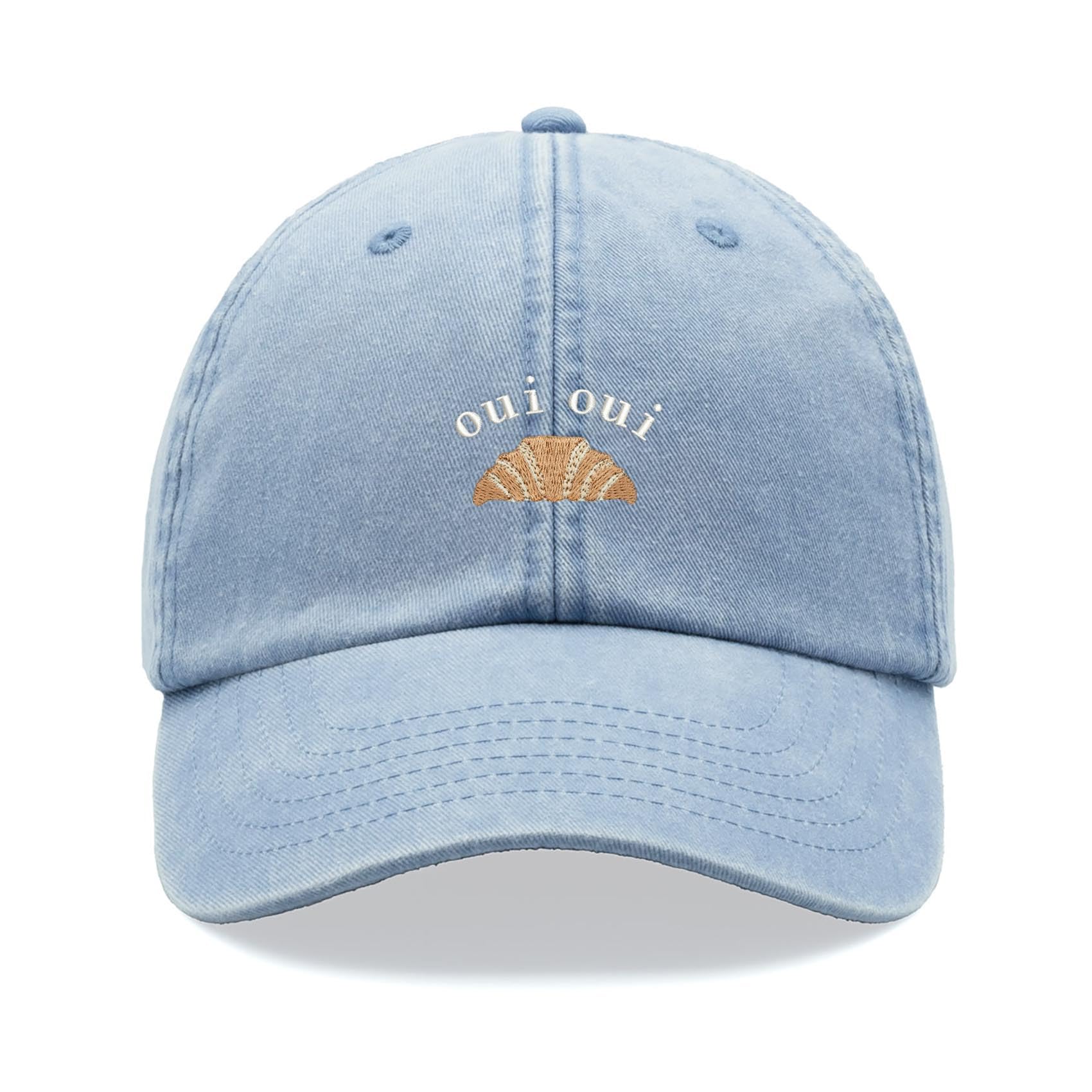 Cap Base Unisex Light Blue Oui Oui Croissant Baseball Cap Vintage Washed Dad Hat Adjustable