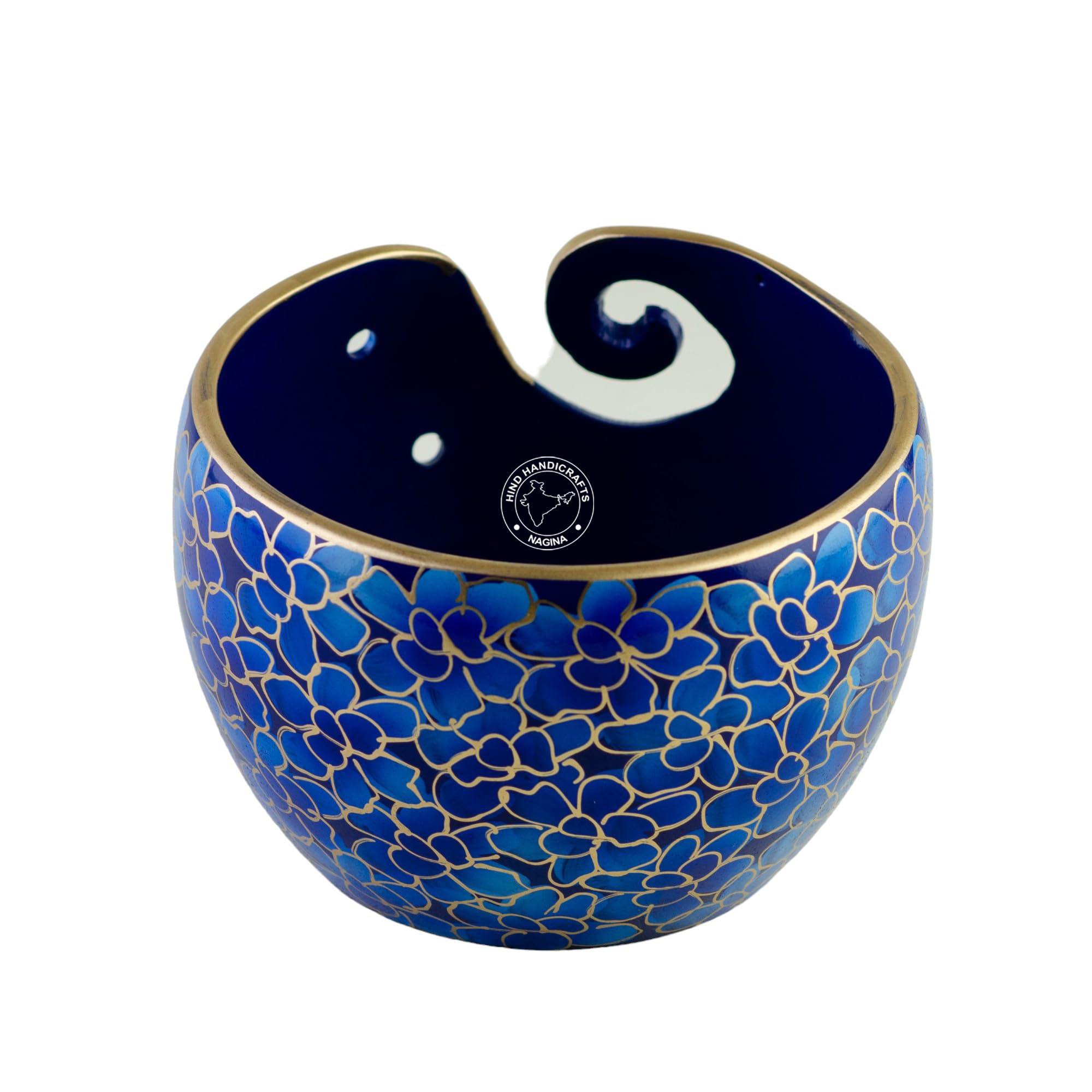 Premium Solid Crafted Floral Metallic Finish Aluminium Portable Yarn Bowl Holder for Knitting Crochet Gift Set - Image 3
