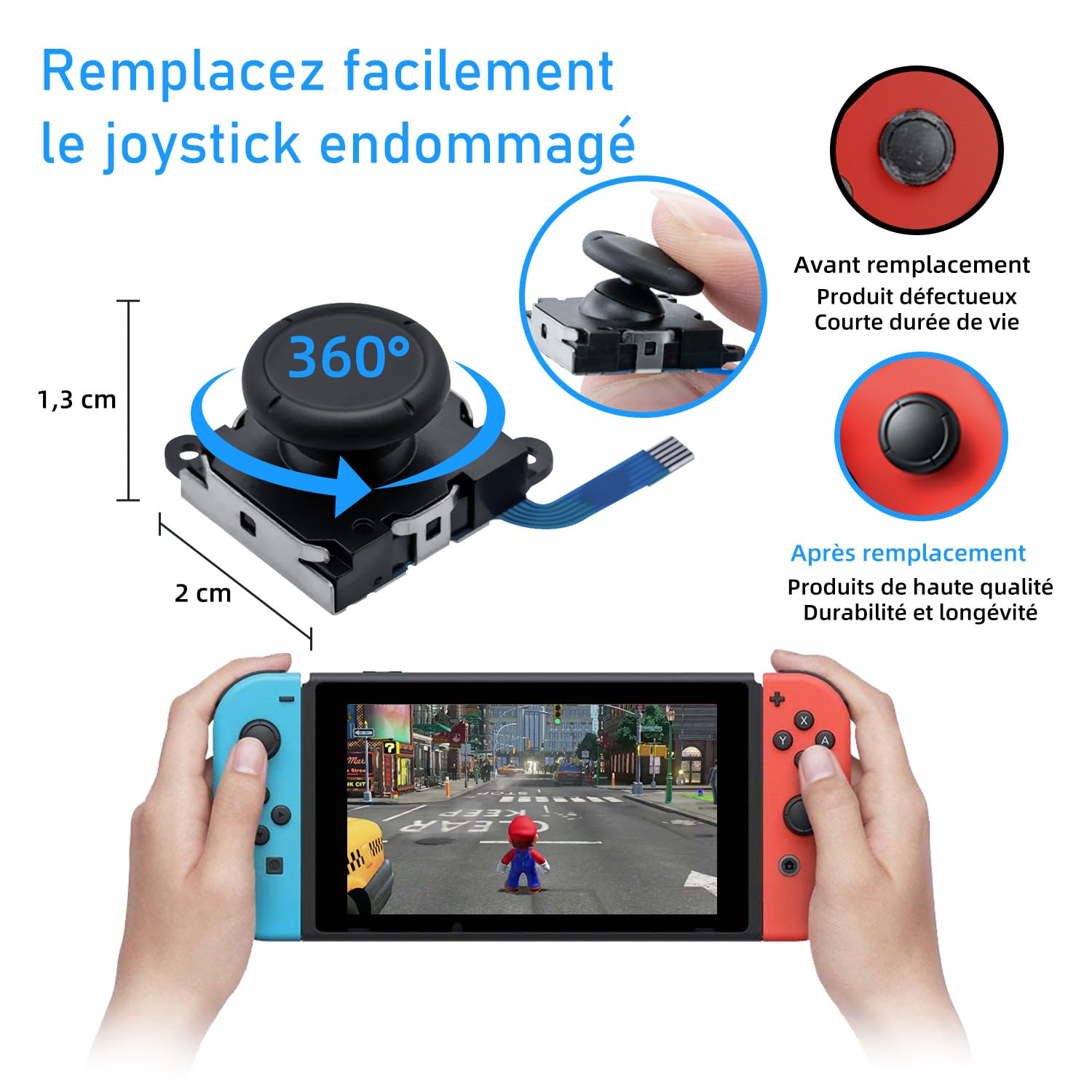 Mcbazel Joystick Analogique 3D de Remplacement Joycon de Kit pour NS Switch avec Tournevis Triwing et Pièce de Rechange Joycon Compatible avec Joy-Con Switch Lite/OLED Pas compatible Switch 2 - Noir