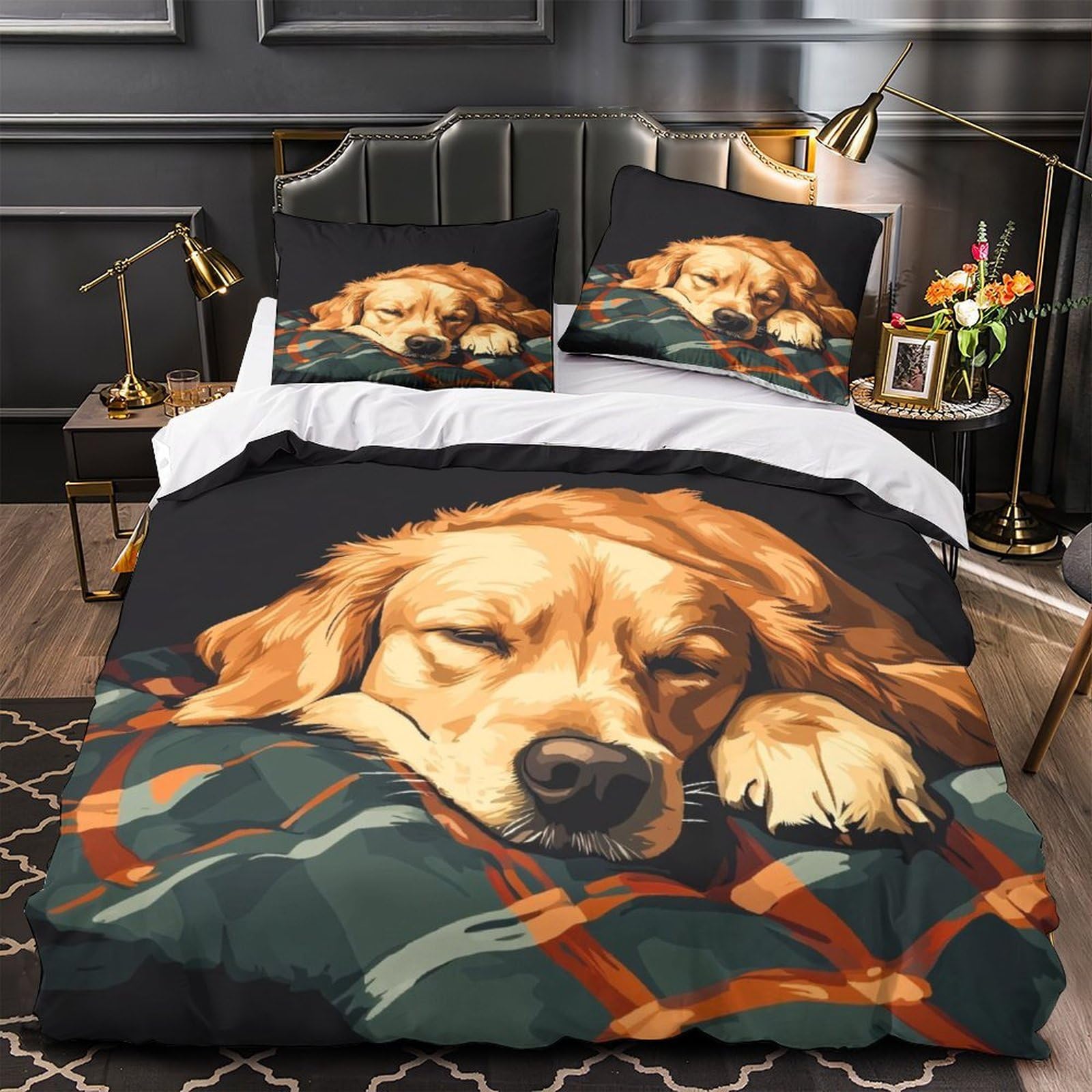 Parure de lit hypoallergénique 220x240cm housse de couette microfibre douce anti-acariens zippée