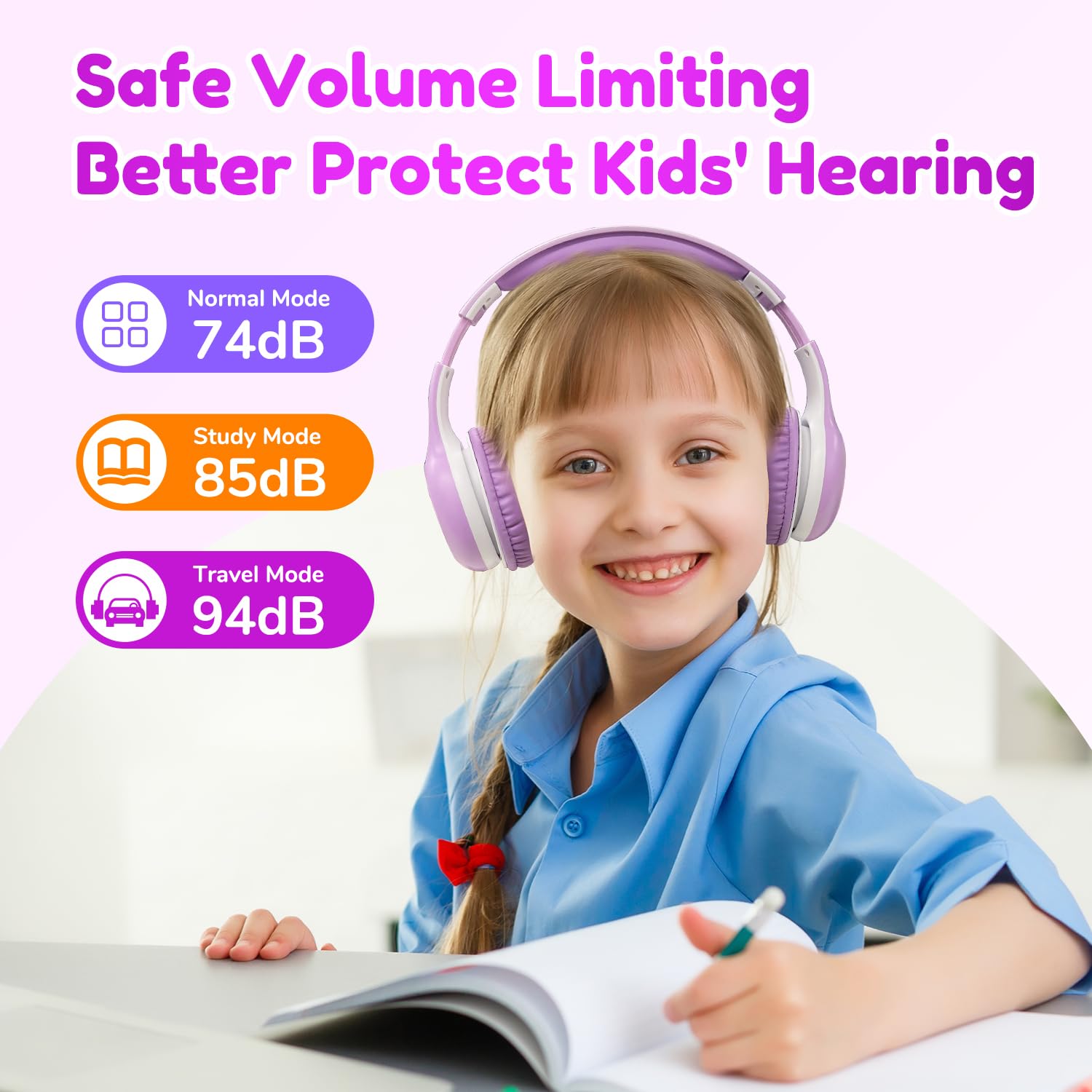EarFun K2 Kids Bluetooth Orecchette Vibrazioni紫色 - Dettaglio
