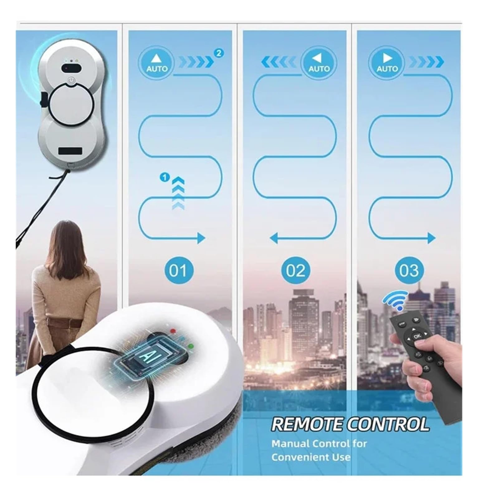 Robot aspirador con UPS, limpiador de ventanas, electrodoméstico inteligente, limpieza automática de cristales, lavacristales, fregonas eléctricas for suelos. para superficies lisas