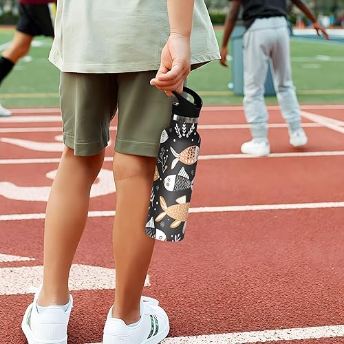 Miniatura 5 de Boho Fish - Botella de agua deportiva ligera con pajilla, doble pared caliente y fría, para deportes, viajes y escuela, botellas de acero inoxidable