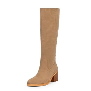Knee High Boots Women Chunky Heel Rounded Toe Tall Boots Women Block High Heel Fall Long Boots