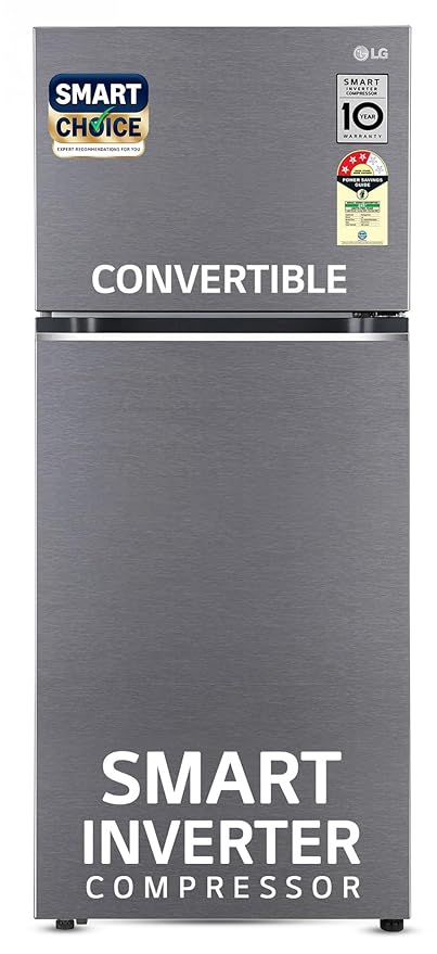 LG Smart Choice, 343 L, 3 Star, Frost-Free Smart Inverter Double Door Refrigerator (GL-S382SDSX, Dazzle Steel, Convertible with Express Freeze)