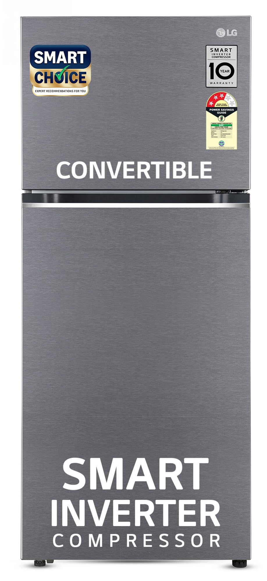 LG Smart Choice, 322 L, 3 Star, Frost-Free Smart Inverter Double Door Refrigerator (GL-S342SDSX, Dazzle Steel, Convertible with Express Freeze)